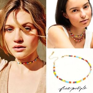 RARE*FREE PEOPLE Kiss The Sky Chicklet Chocker Necklace Abalone Rainbow/FP 2021'